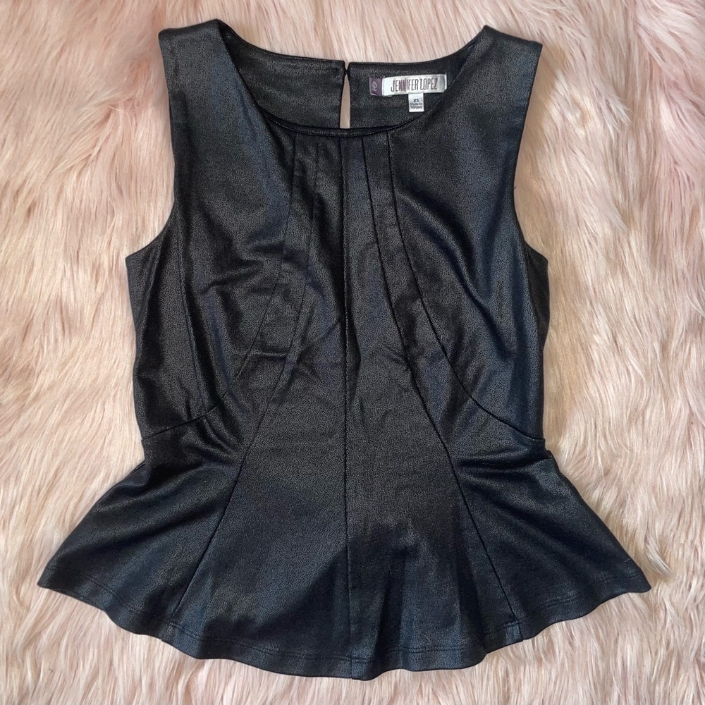 Jennifer Lopez shiny leather look peplum top